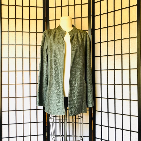 Eileen Fisher Olive Green Tussah Silk Blazer - Picture 1 of 8